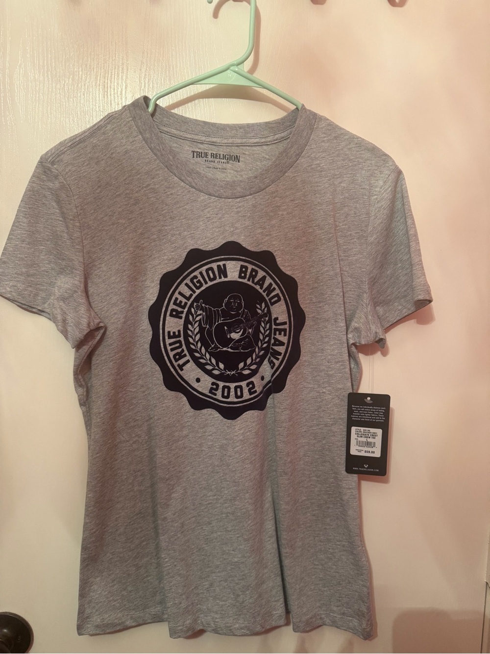 True Religion Grey T-Shirt with Black Logo Emblem